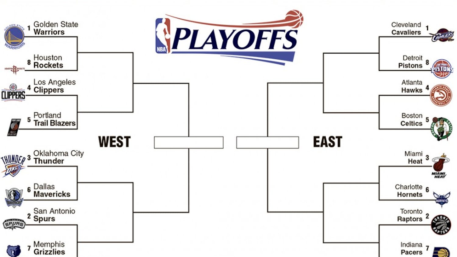 NBA playoff bracket. Tribune News Service 2016