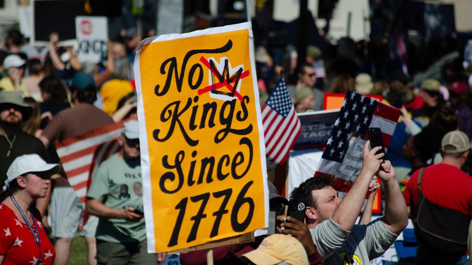 A "No Kings" Protest occurred on the Statehouse grounds on Oct. 18, 2025, as thousands of people gathered in protest of the current presidential administration's actions. Many dressed in inflatable costumes and carried signs that read "Rage against the regime" alongside other colorful messages. This event, which has been in the works for a month, saw different people of all ages and ethnicities advocating for the same message that argues for positive changes going forward.