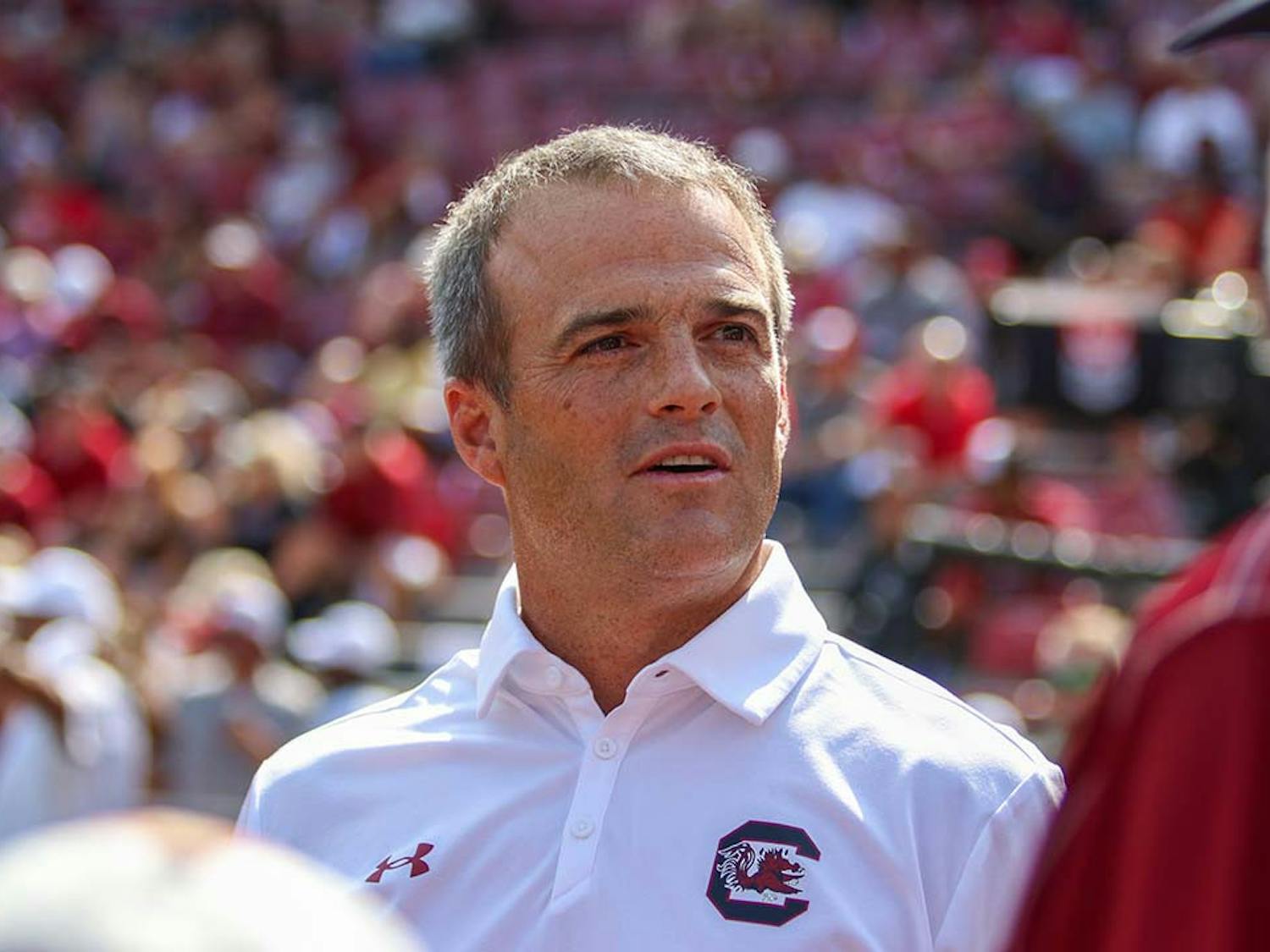 Head football coach Shane Beamer preparing for the start of the Gamecocks’ match against the no. 1 Georgia Bulldogs on Sep. 17, 2022.