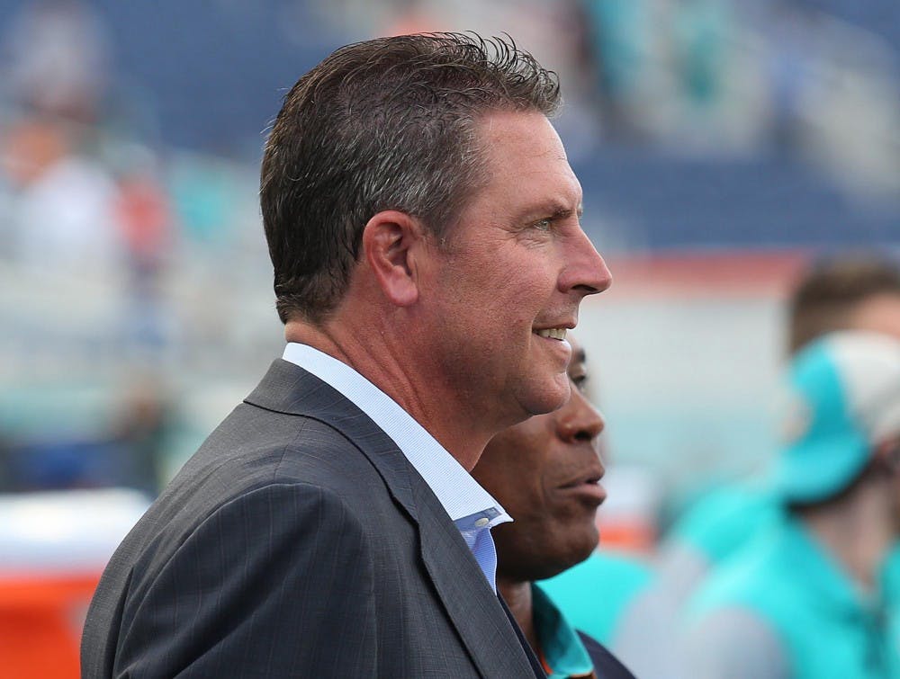 Dan Marino watches from the sidelines before the Miami Dolphins face the Atlanta Falcons in an NFL preseason game on Thursday, Aug. 25, 2016 at Camping World Stadium in Orlando, Fla. (Stephen M. Dowell/Orlando Sentinel/TNS)