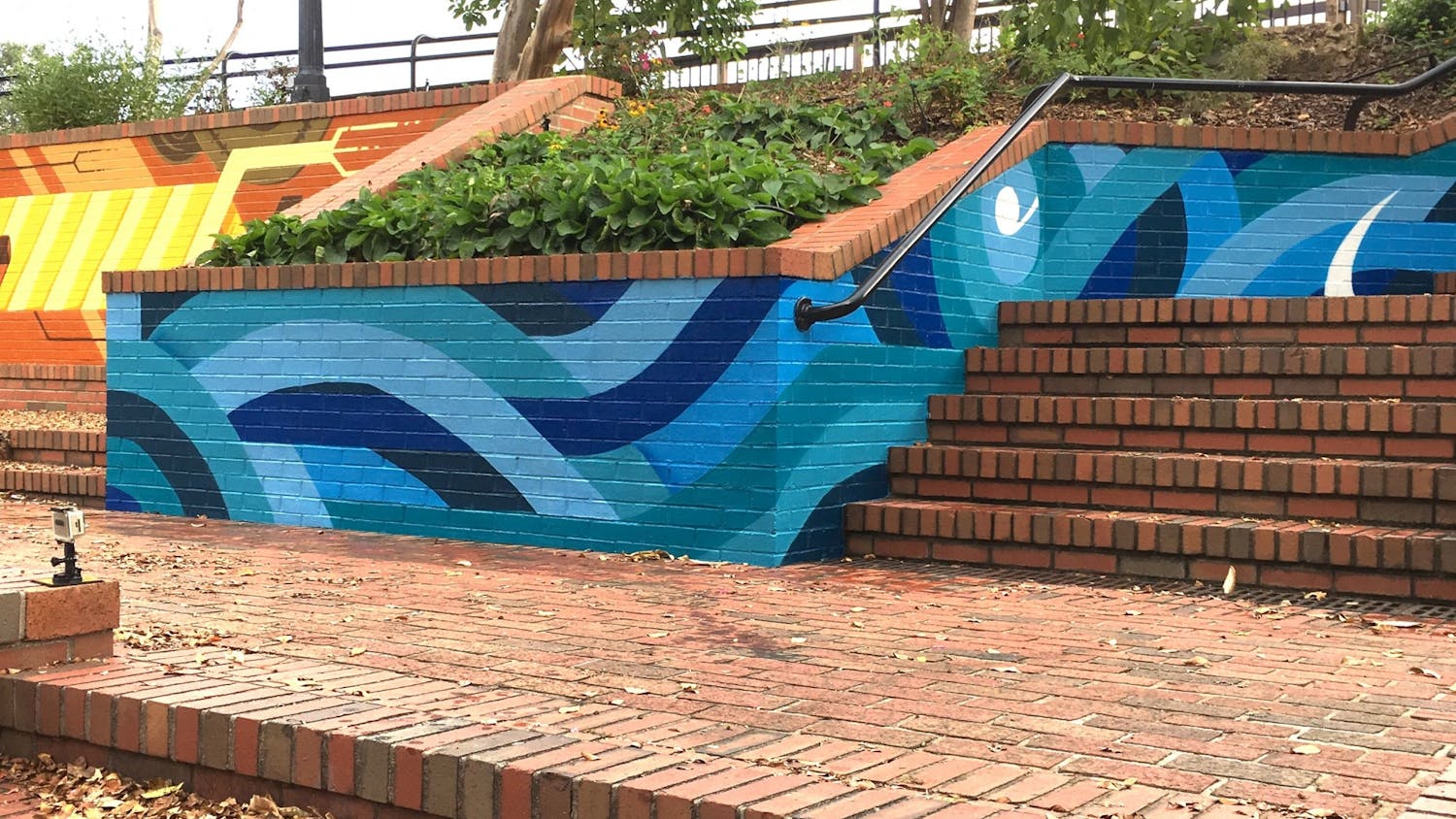 Mural by Karl Zurfluh on the steps of the Columbia Canal and Riverfront Park old pump houses.&nbsp;
