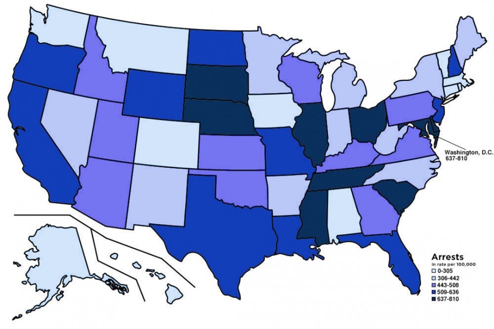 <p>Data of 2014 drug arrests by state</p>