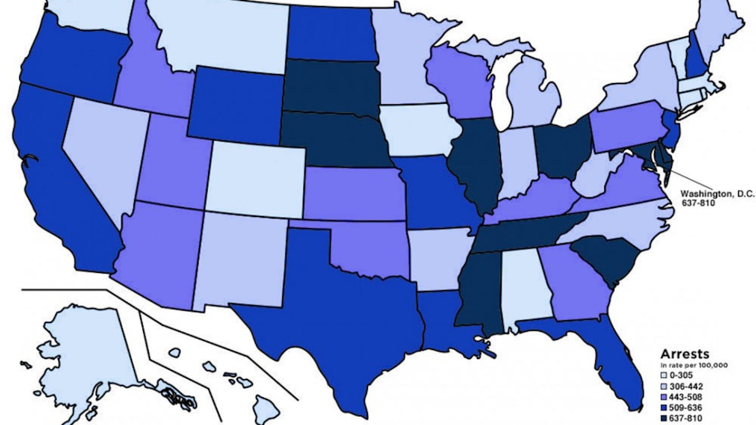 Data of 2014 drug arrests by state