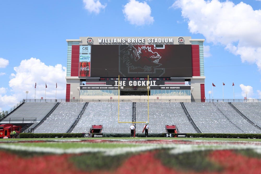 <p>FILE - The scoreboard at Williams Brice Stadium shows the USC logo from the field before South Carolina’s game on Aug. 31, 2024. The Gamecocks played the Old Dominion Monarchs to kick off their 2024 season.</p>