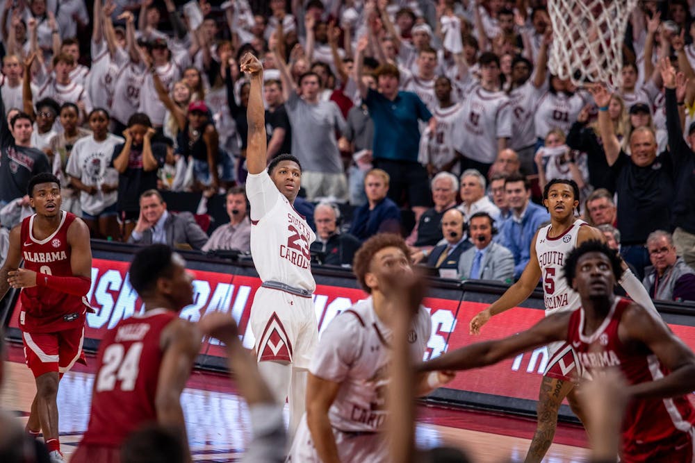<p>Freshman forward GG Jackson looks to see if the ball went in on his shot attempt during the Gamecocks' matchup with the Crimson Tide on Feb. 23, 2023. Jackson spent his freshman year of college as a Gamecock and is now the youngest player on an NBA roster.</p>