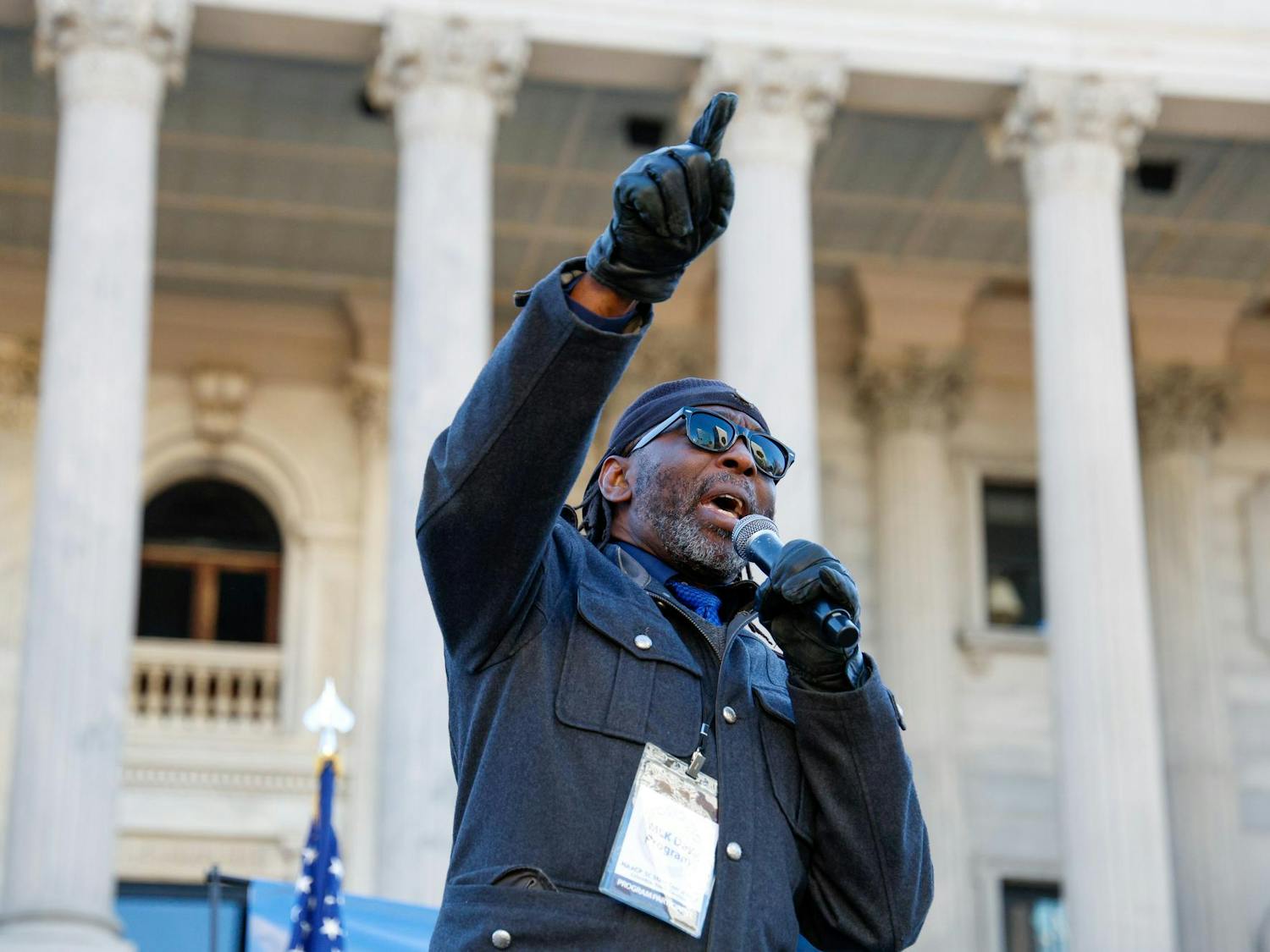 Local singer Terry Scott sings "God's Grace" during the King Day at the Dome program at the South Carolina Statehouse on Jan. 20, 2025. Scott introduced the keynote speaker, Jamie Harrison.