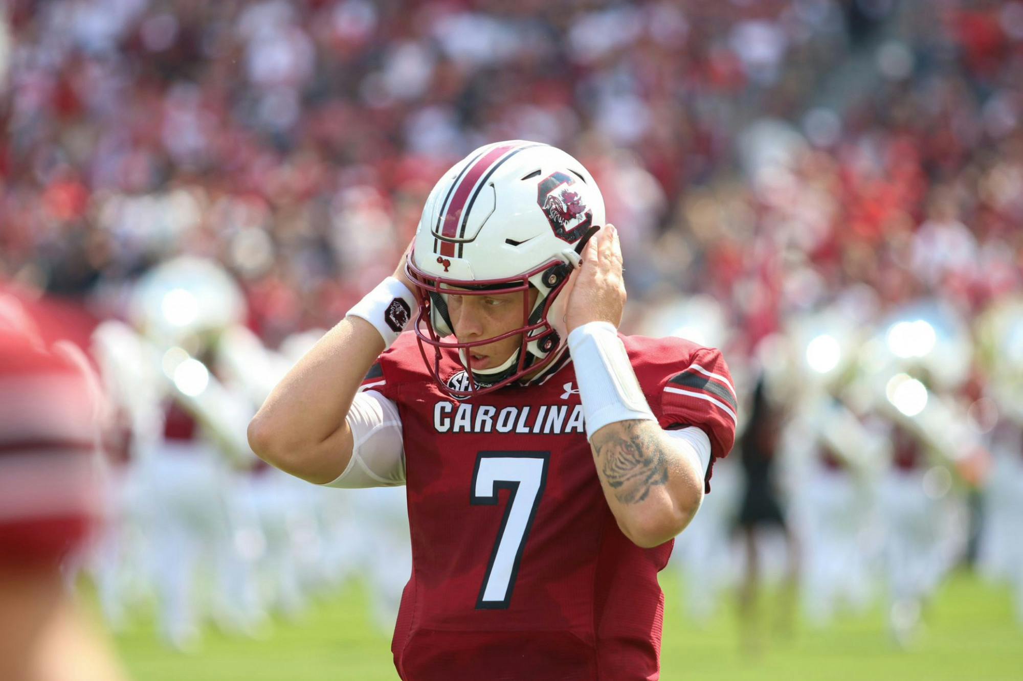 File—Redshirt junior quarterback Spencer Rattler enters the field at the start of South Carolina’s game against Georgia on Sep. 17, 2022.&nbsp;The Gamecocks fell to the Bulldogs 48-7.&nbsp;