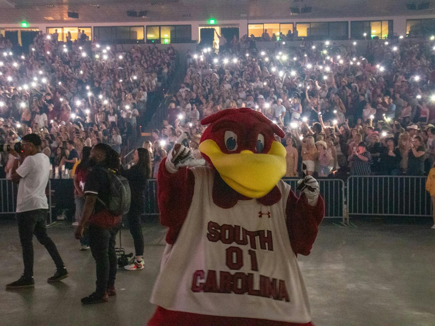 South Carolina students wave cell phone lights in the air to the beat of Darius Rucker’s hit “History in the Making” during a concert at Colonia Life Arena on April 24, 2022. The concert was held as a celebration for the women's basketball team.