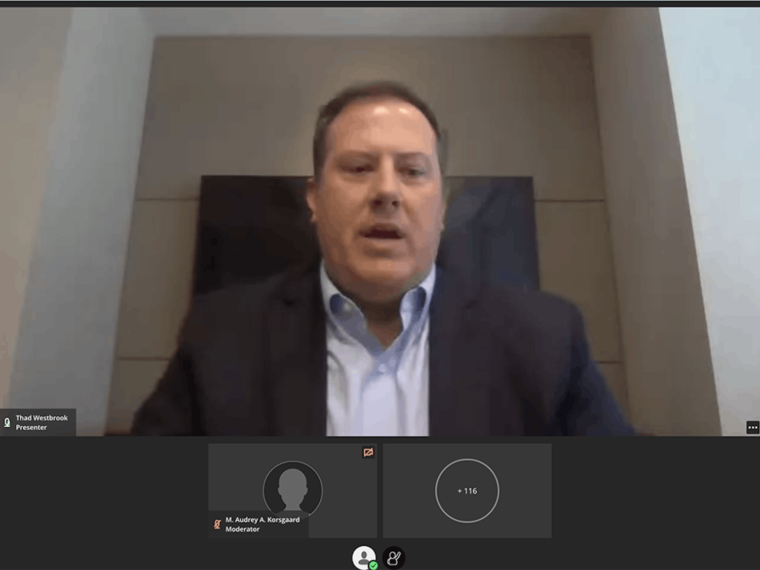 Thad Westbrook, chair of the presidential search committee for USC, addresses the faculty senate during its Wednesday meeting.