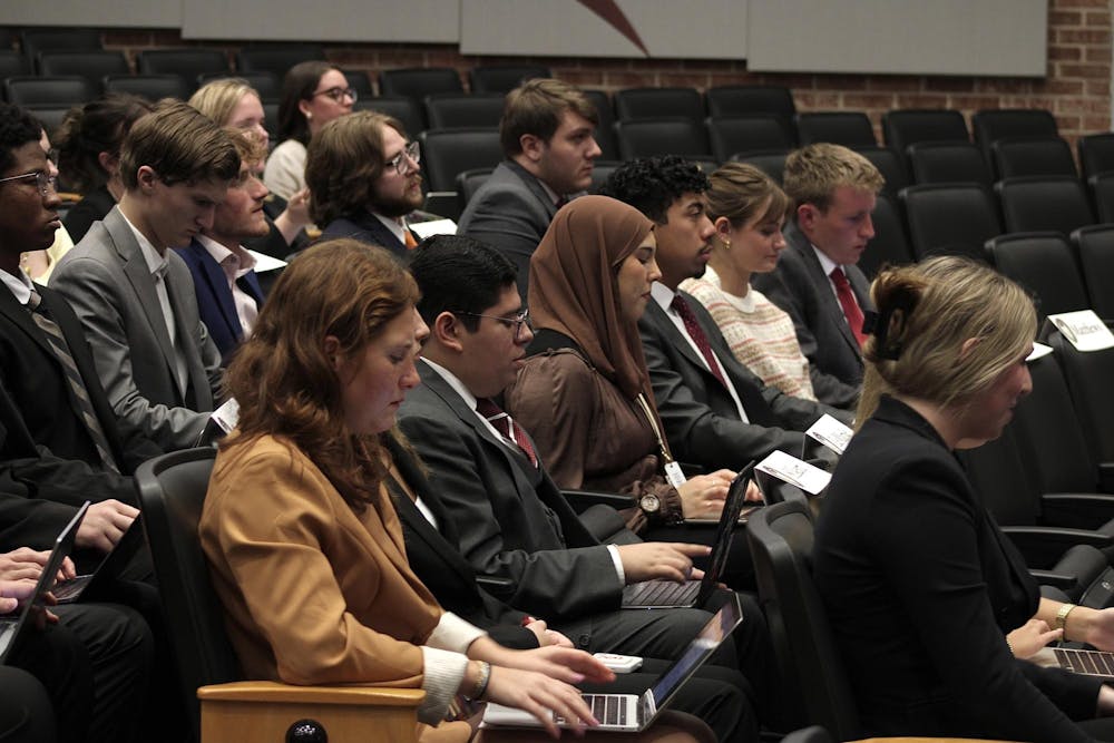 <p>FILE —Student senators listen to the general orders on Oct. 22, 2025, at the Russell House Theater. Legislation that was made during the week were announced during this time.</p>