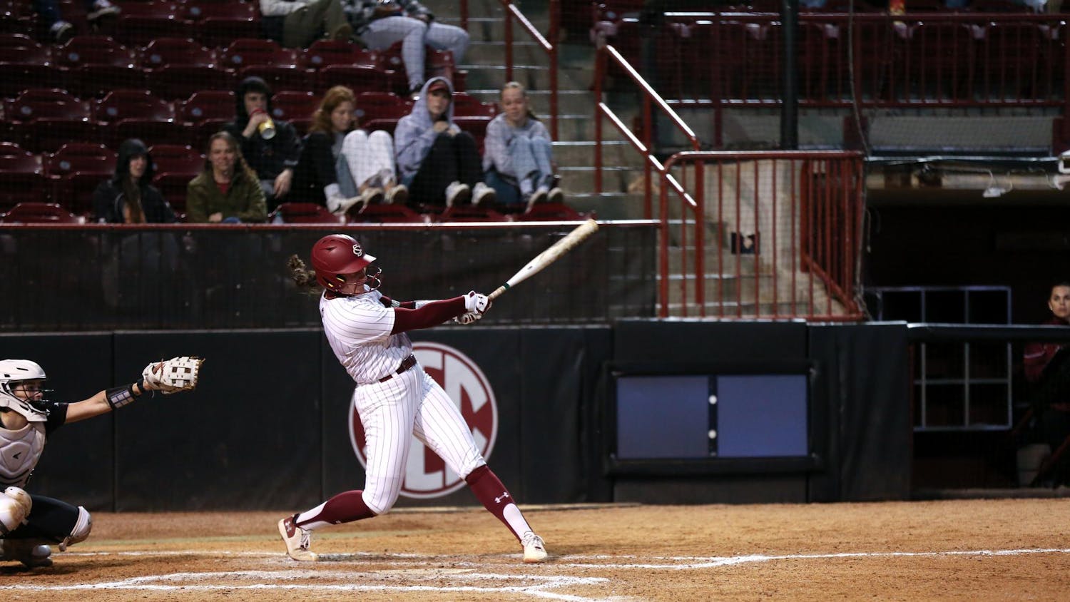 Redshirt senior outfielder Kianna Jones swings at a pitch during South Carolina's matchup against Massachusetts at Beckham Field on Feb. 24, 2024. Jones had one hit for the Gamecocks during its 5-0 victory over the Minutemen.