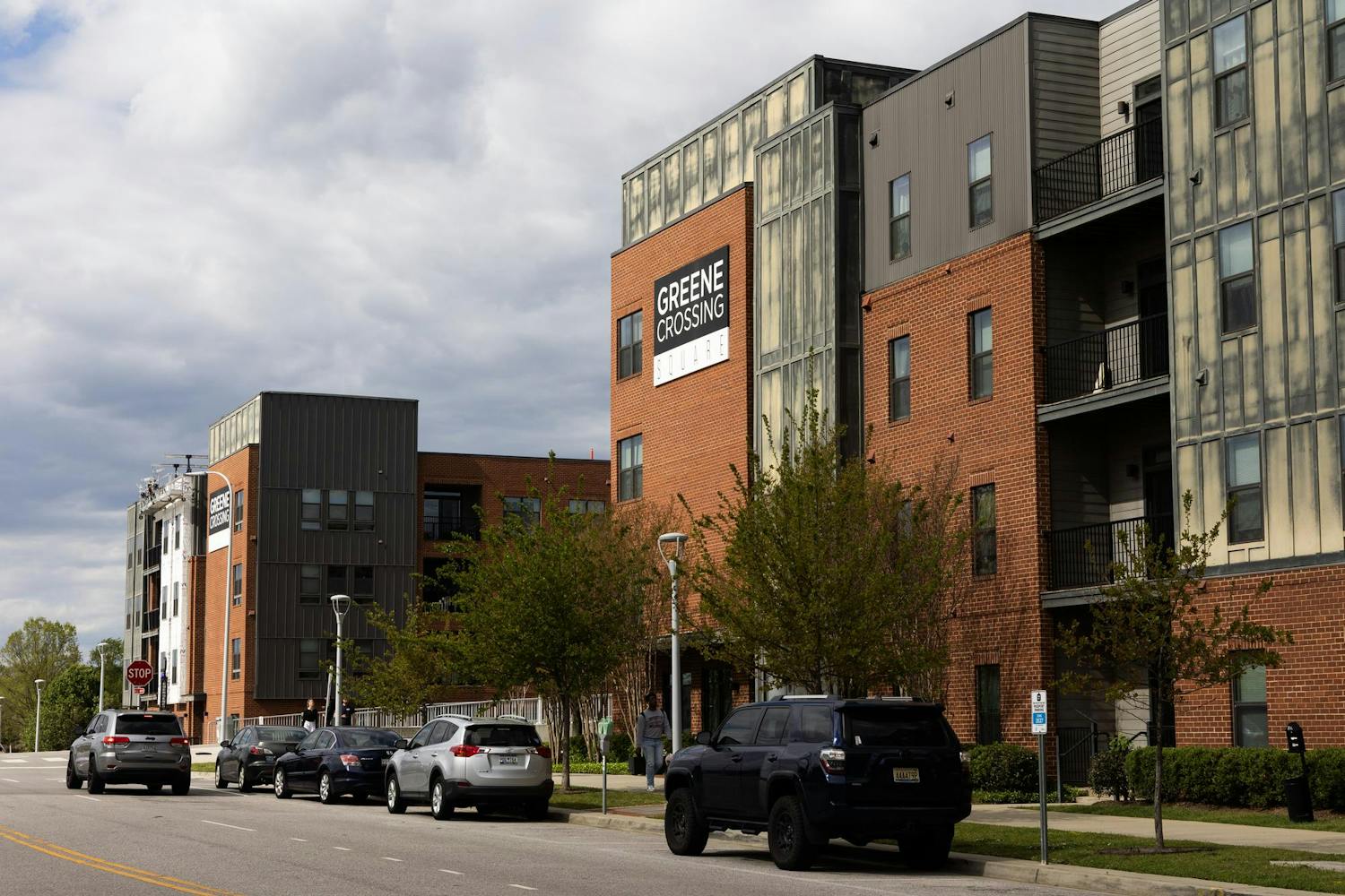 The Greene Crossing apartments sit on Pulaski and Greene streets on Thursday, April 4, 2024. Residents of these apartments, primarily marketed towards University of South Carolina students, voiced struggles with management and frequent theft at the apartments.