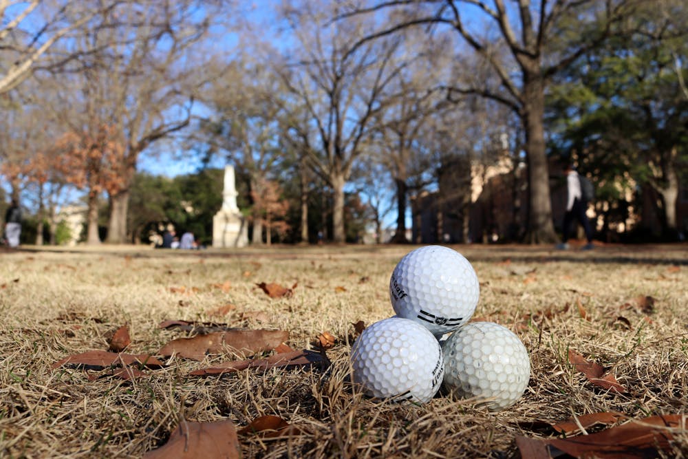 <p>A photo illustration of a stack of golf balls on The Horseshoe at the University of South Carolina on Feb. 13, 2023. The Gamecocks women's golf team started its spring 2023 season at the Nexus Collegiate Invitational in New Providence, Bahamas on Feb.13, 2023.</p>
