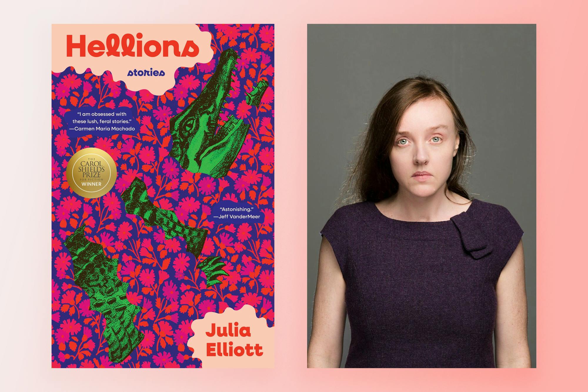 Photo of USC professor Julia Elliot and the cover of their book 'Hellions'. Photo credit: Forrest Clonts