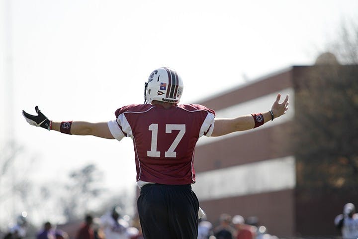 	Senior quarterback Dylan Thompson threw for 118 yards and completed five of his 10 passes in Saturday&#8217;s scrimmage.