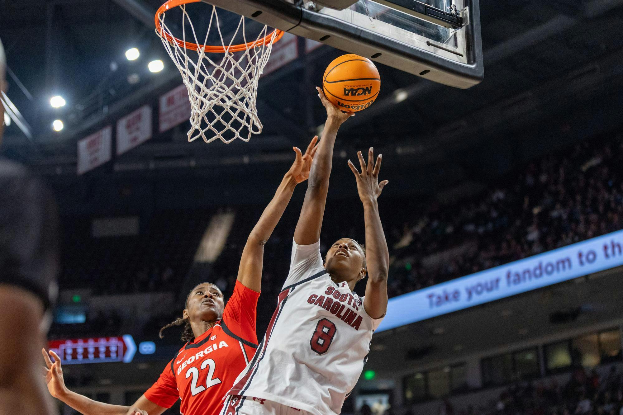Sophomore forward Joyce Edwards makes a layup during the game against Georgia on Jan. 11, 2026. Edwards scored 14 points in the Gamecocks' win over the Bulldogs.