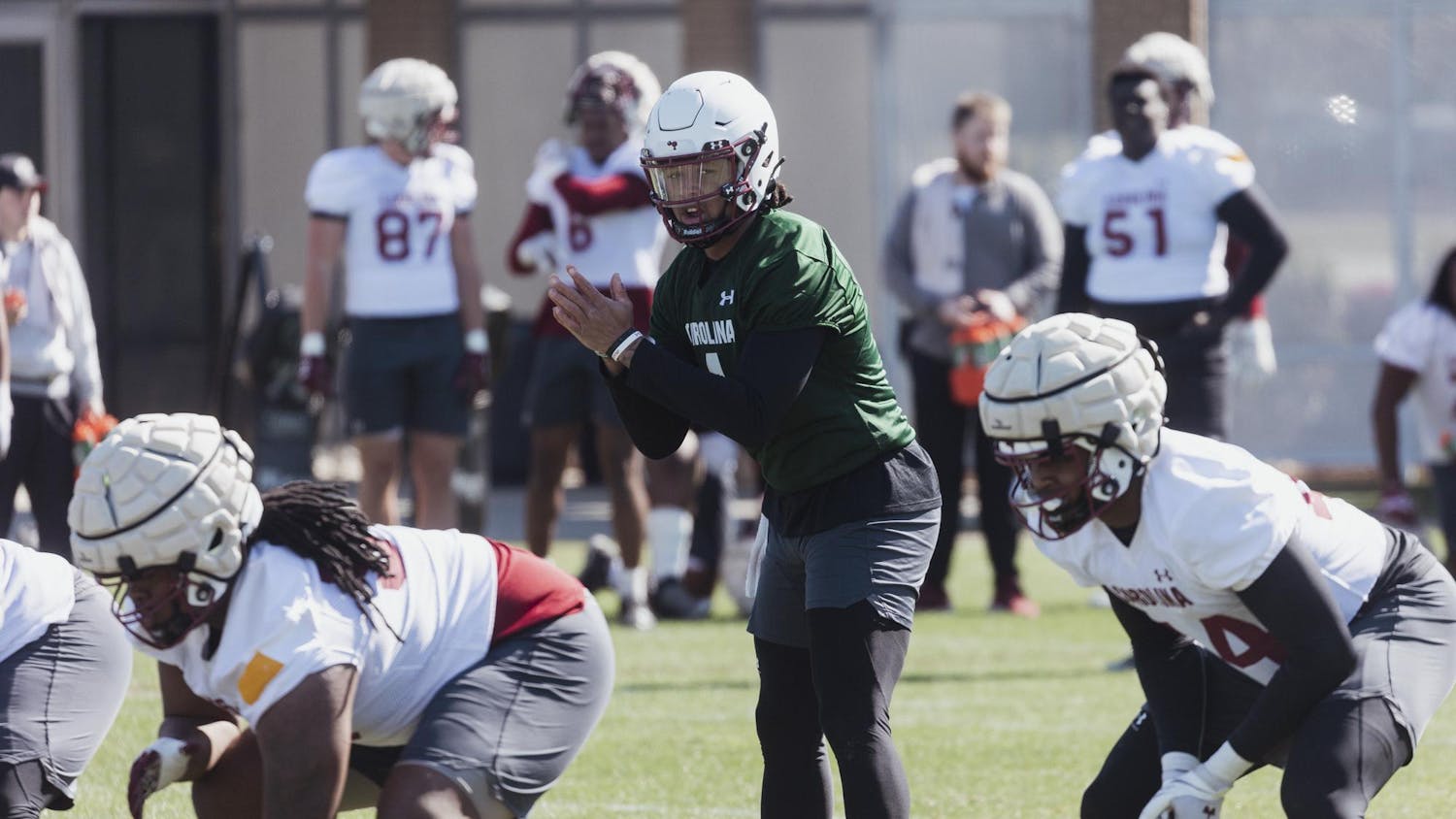 Redshirt senior quarterback Robby Ashford calls for the snap during one of the South Carolina football teams' spring practice sessions. Ashford, a recent transfer to South Carolina, has two years of eligibility remaining after completing stints with Oregon and Auburn.