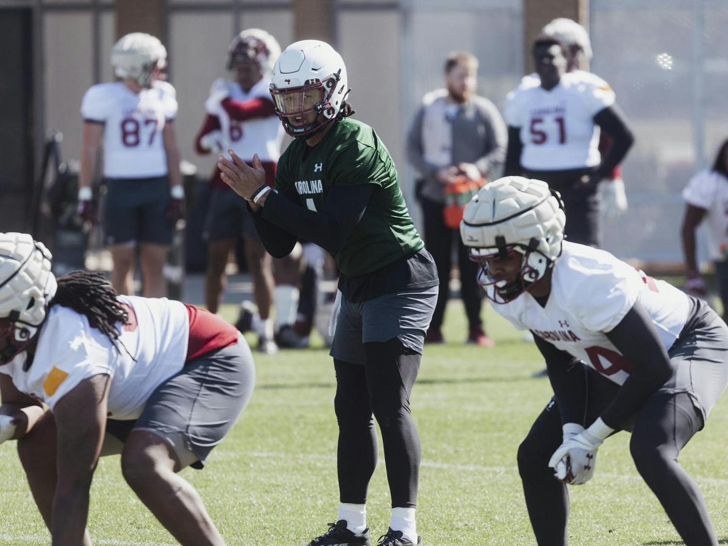Redshirt senior quarterback Robby Ashford calls for the snap during one of the South Carolina football teams' spring practice sessions. Ashford, a recent transfer to South Carolina, has two years of eligibility remaining after completing stints with Oregon and Auburn.