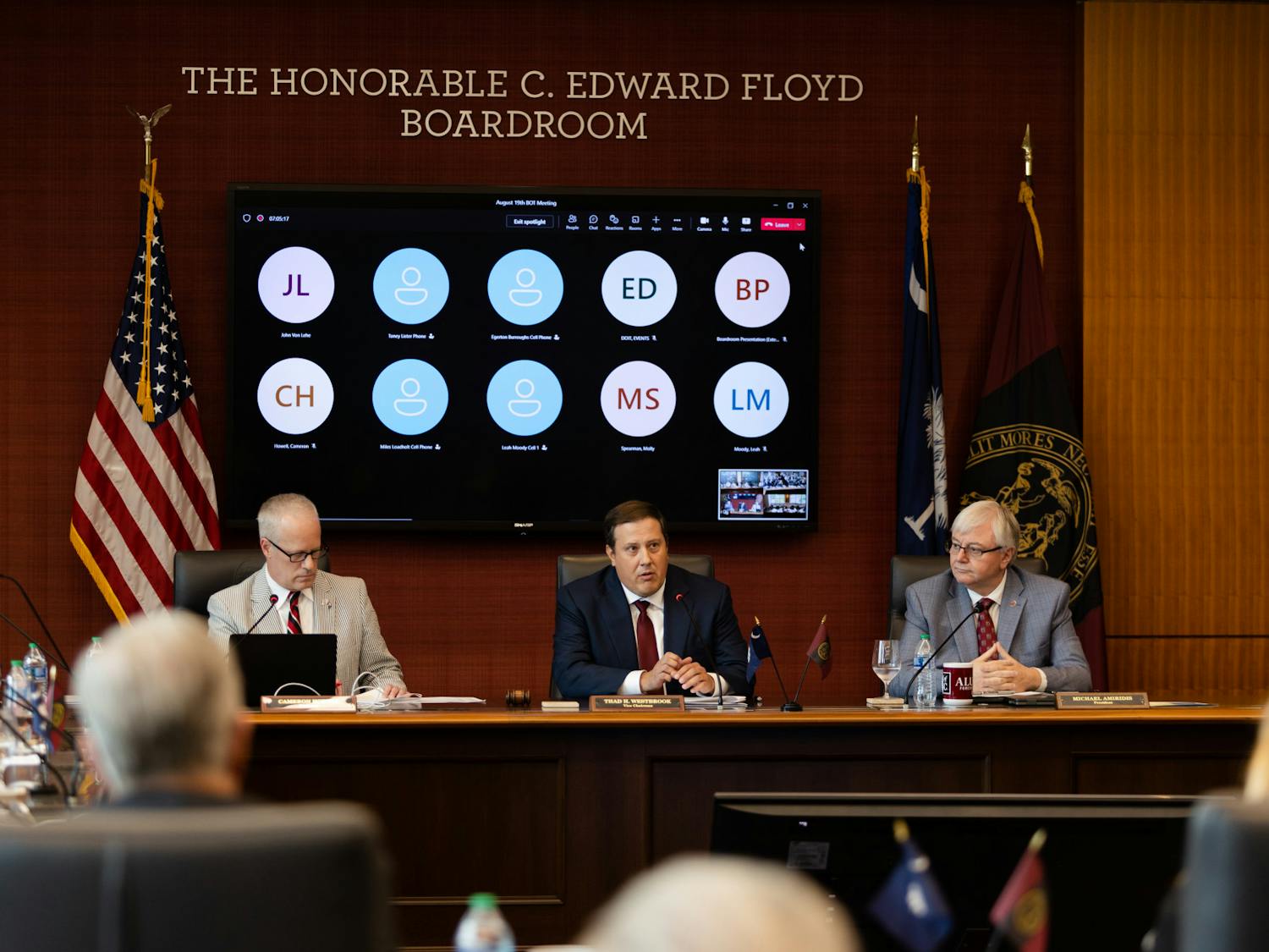 FILE—Chairman Thad Westbrook talks to the board of trustees during a meeting on Aug. 19, 2022. The board voted to extend Pete Lembo's contract through 2025 and approved Dowell Loggains contract as offensive coordinator during their meeting on Dec. 13, 2022.&nbsp;