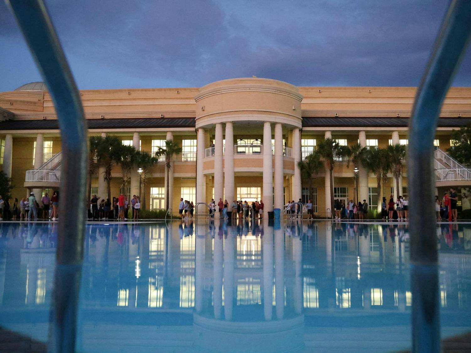 A view of the Strom Thurmond Wellness and Fitness Center from the outdoor pool during the ‘Rock the Roost’ event on Sept. 20, 2024. The event, part of the Family Weekend lineup, featured a live band, food and drinks and pictures with Cocky.