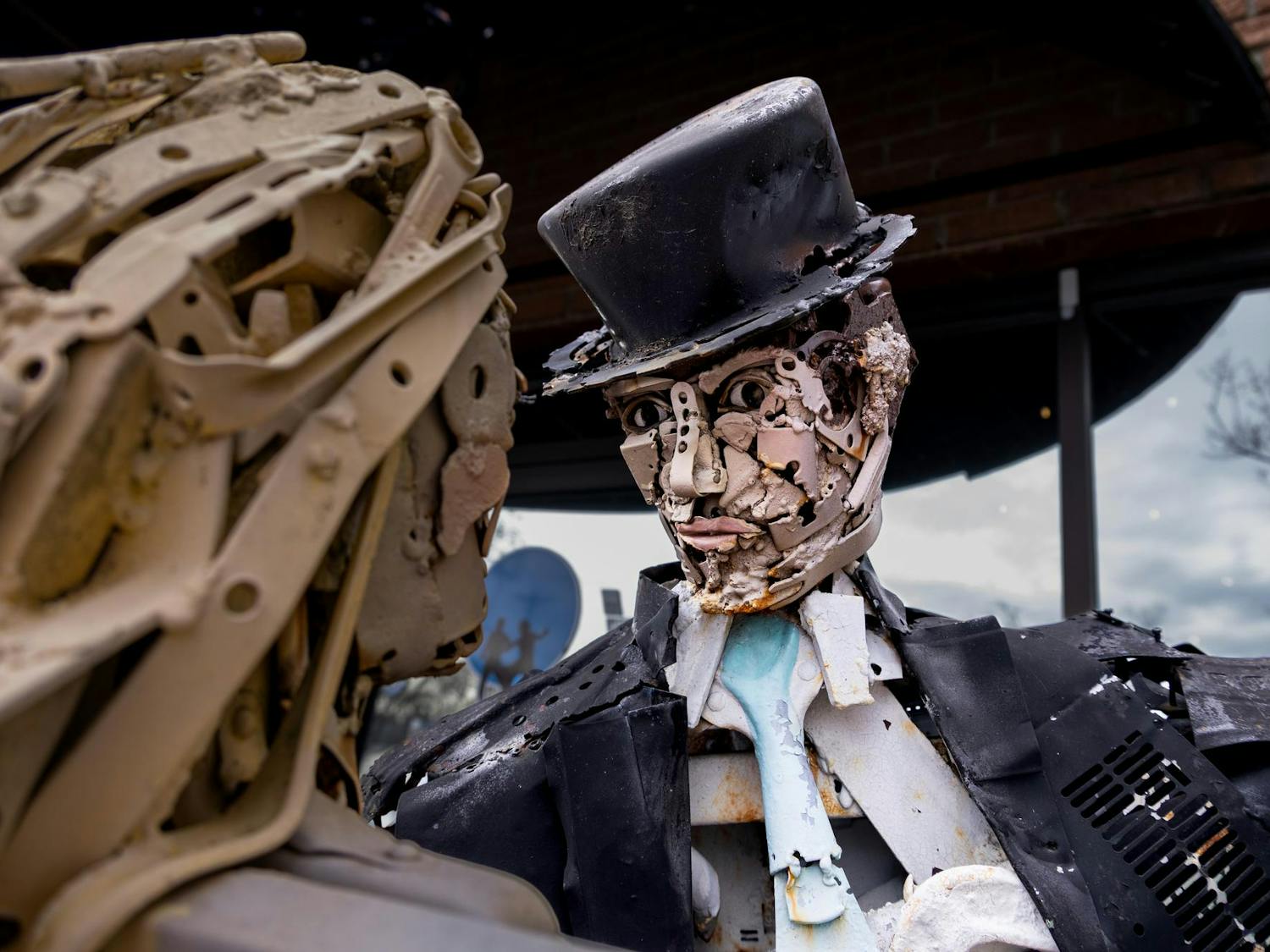 A sculpture of two dancers created by Humphries sits at the entrance of Blue Moon Ballroom in West Columbia on Feb. 27, 2024. Humphries created the piece without any buyer in mind, but the structure was a good fit for the ballroom space, he said.
