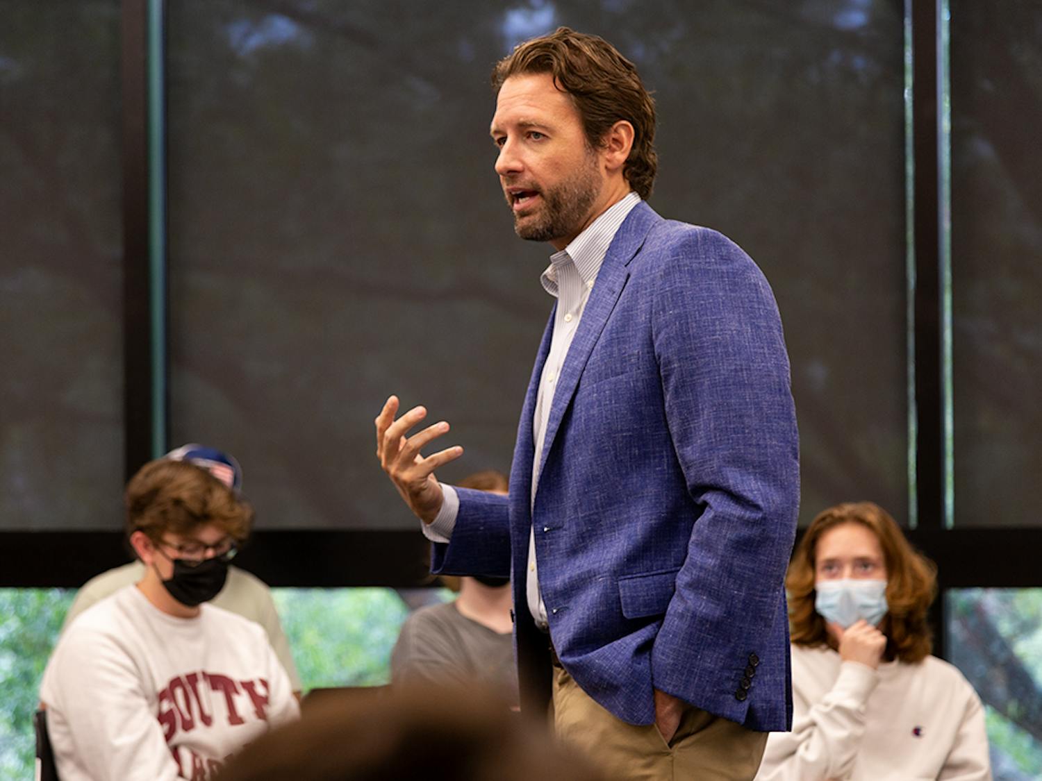 SC Democratic gubernatorial candidate Joe Cunningham speaks to a full room at Russell House.
