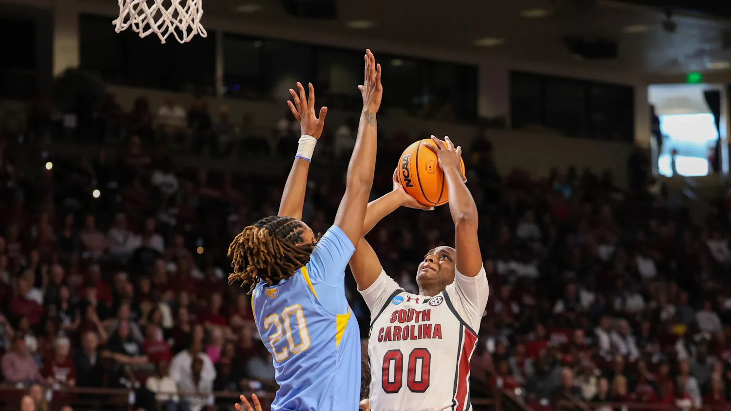 Senior guard Ta'Niya Latson goes for the layup during the game against Southern University on March 21, 2026. Latson made four steals, more than any opposing player.