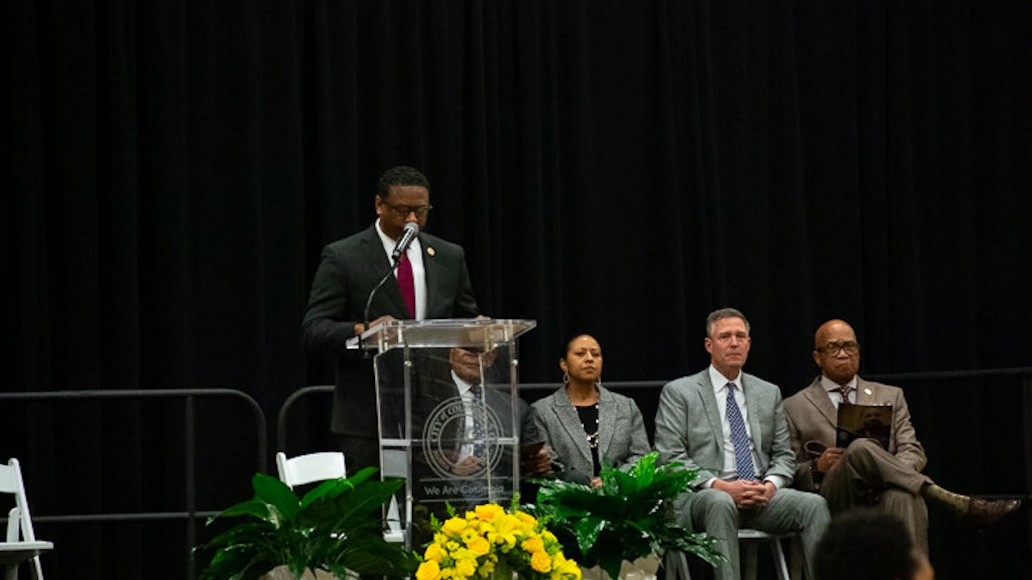 The City of Columbia held its 35th annual Dr. Martin Luther King Celebration at the Martin Luther King Jr. Park located on Greene Street. The event featured appearances from Columbia Mayor Daniel Rickenmann, City Manager Teresa Wilson, Assistant City Manager Henry Simons, Councilman Edward McDowell and keynote speaker of the event Alex English, a Naismith Hall of Famer who was the all-time leading scorer for the Gamecocks men's basketball in 1976. Each of the speakers touched on South Carolina's involvement in the Civil Rights Movement and how King's legacy lives on today. The city representatives also took time to recognize the recipients of the Dream Keeper scholarships and Honor the Dream Food Drive winners.