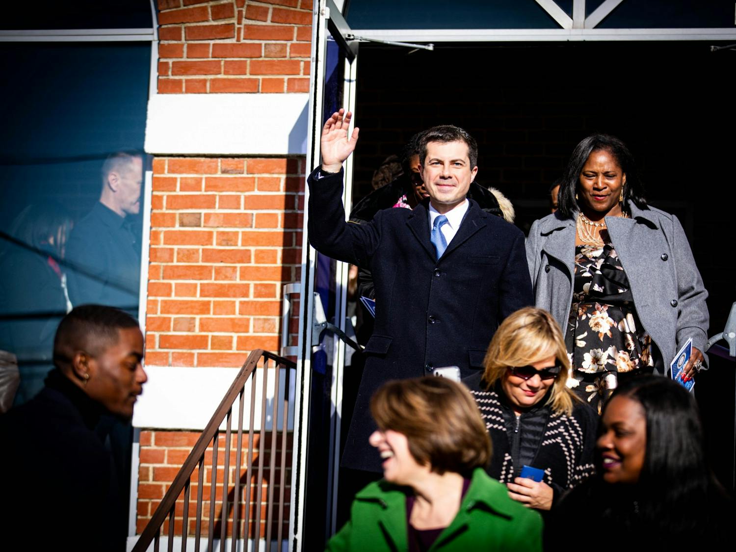 Mayor Pete Buttigieg walking to join the King Day at the Dome rally at Zion Baptist Church on Martin Luther King Jr. Day Jan. 20.