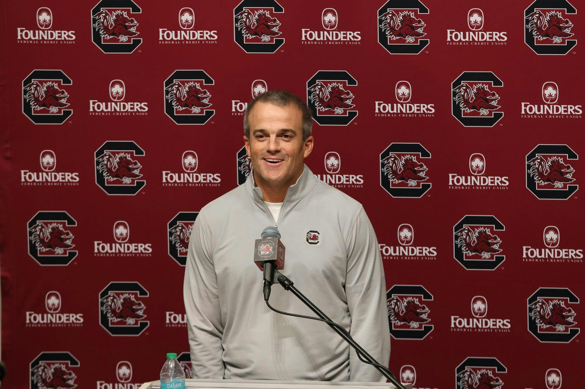 FILE —&nbsp;Head coach Shane Beamer speaks at a press conference on Nov. 12, 2024, at the South Carolina football training facility. High school recruiting is a key foundation for building the Gamecocks' future roster.