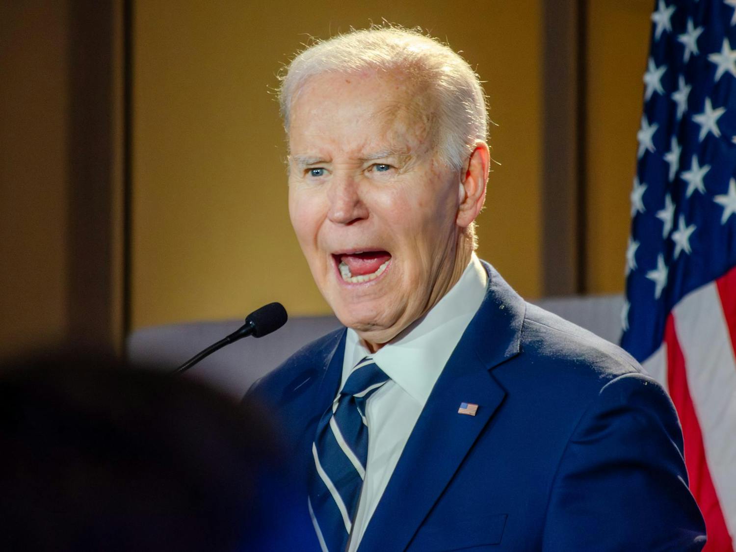 Former President Joe Biden criticizes his predecessor and successor President Donald Trump at an event held in his honor at the Columbia Museum of Art at 1515 Main St., Columbia, South Carolina, Feb. 27, 2026. After Biden withdrew from his re-election campaign in 2024, Trump beat Biden’s Vice President Kamala Harris in the general election to become the second president to serve non-consecutive terms.