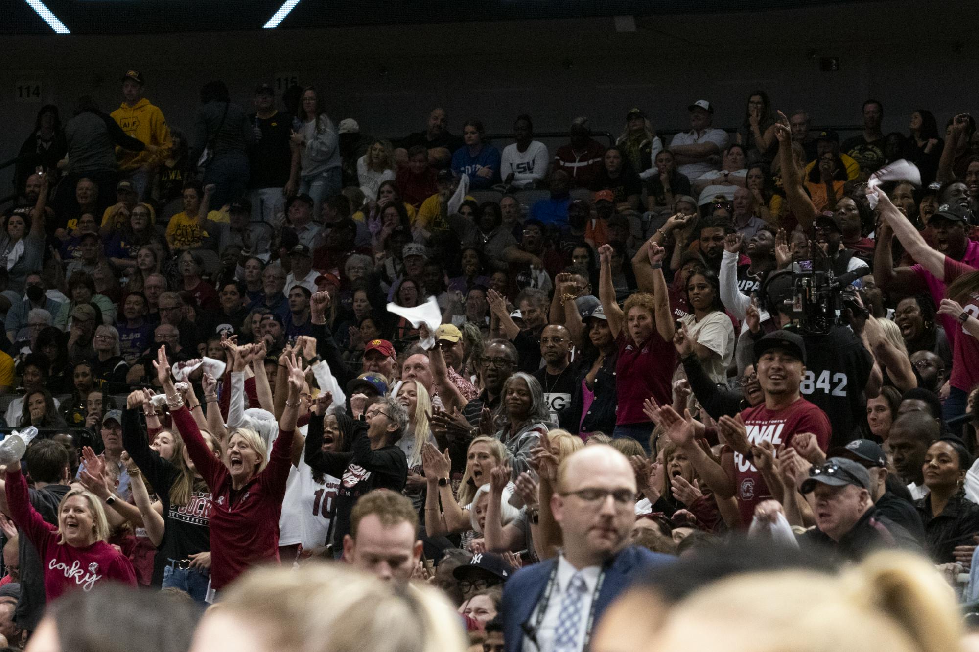 Gamecock fans traveled far and wide to cheer on and support their team at the Women’s Final Four match on March 31, 2023, at the American Airlines Center in Dallas, Texas. The crowd cheered throughout the game in hopes of motivating the team.