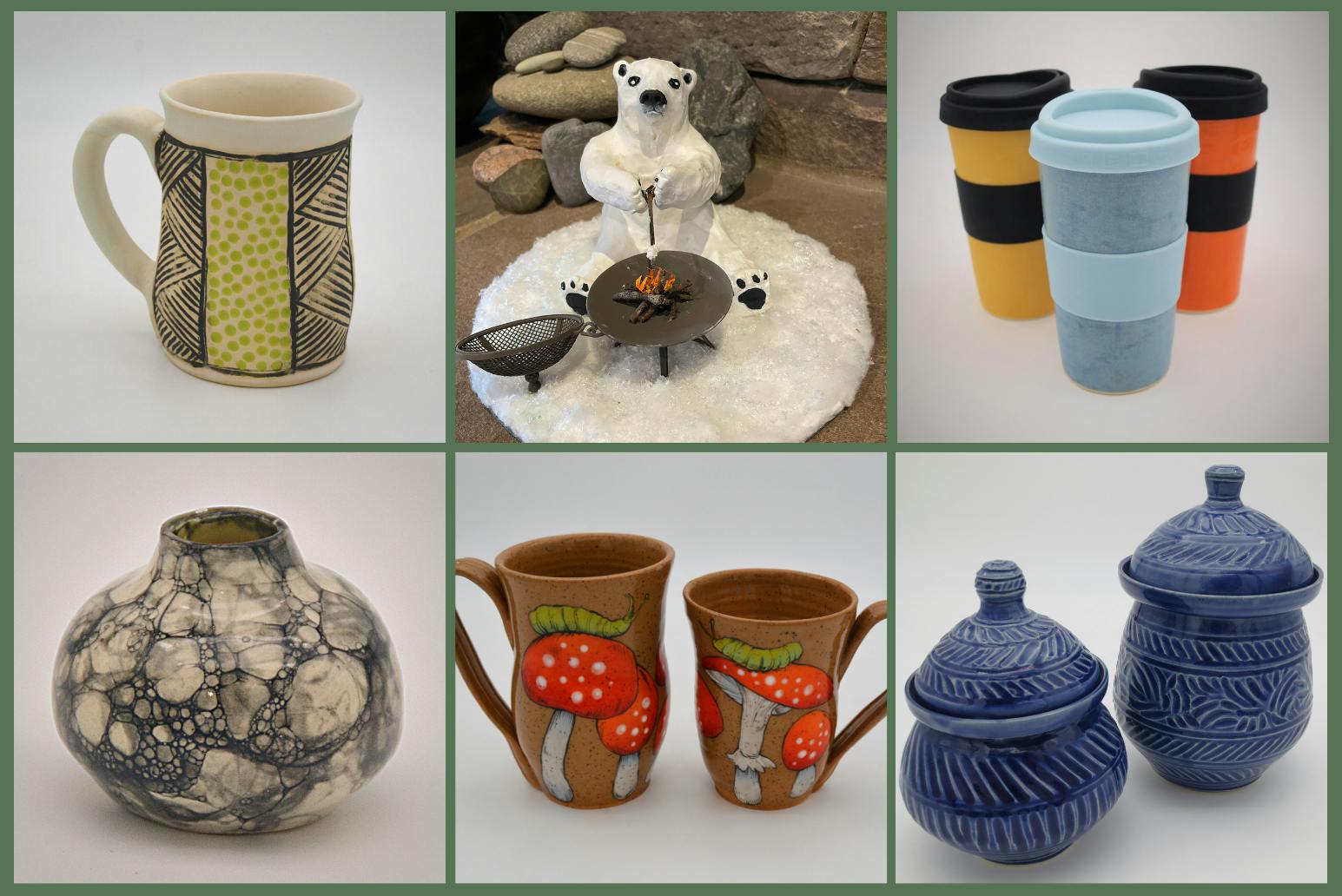 The Midlands Clay Art Society is having a holiday sale over in early December, 2022. All artwork being sold was made by local artists.