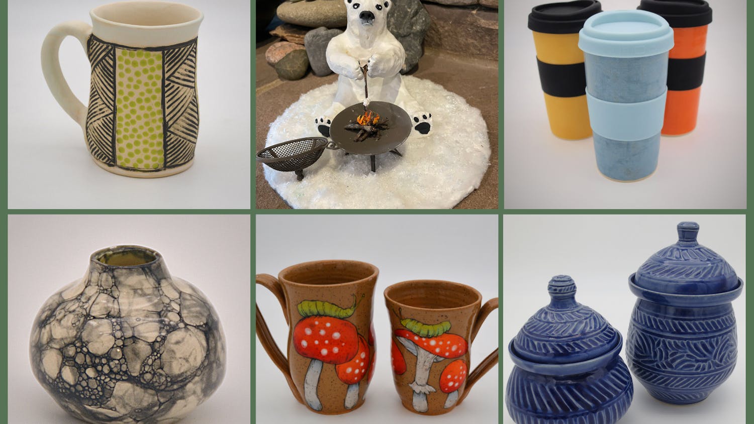 The Midlands Clay Art Society is having a holiday sale over in early December, 2022. All artwork being sold was made by local artists.