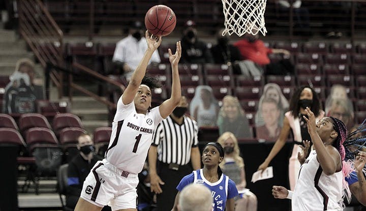 Sophomore guard Zia Cooke shoots the ball. South Carolina won against Kentucky 76-55, bouncing back from the team's loss against Tennessee.
