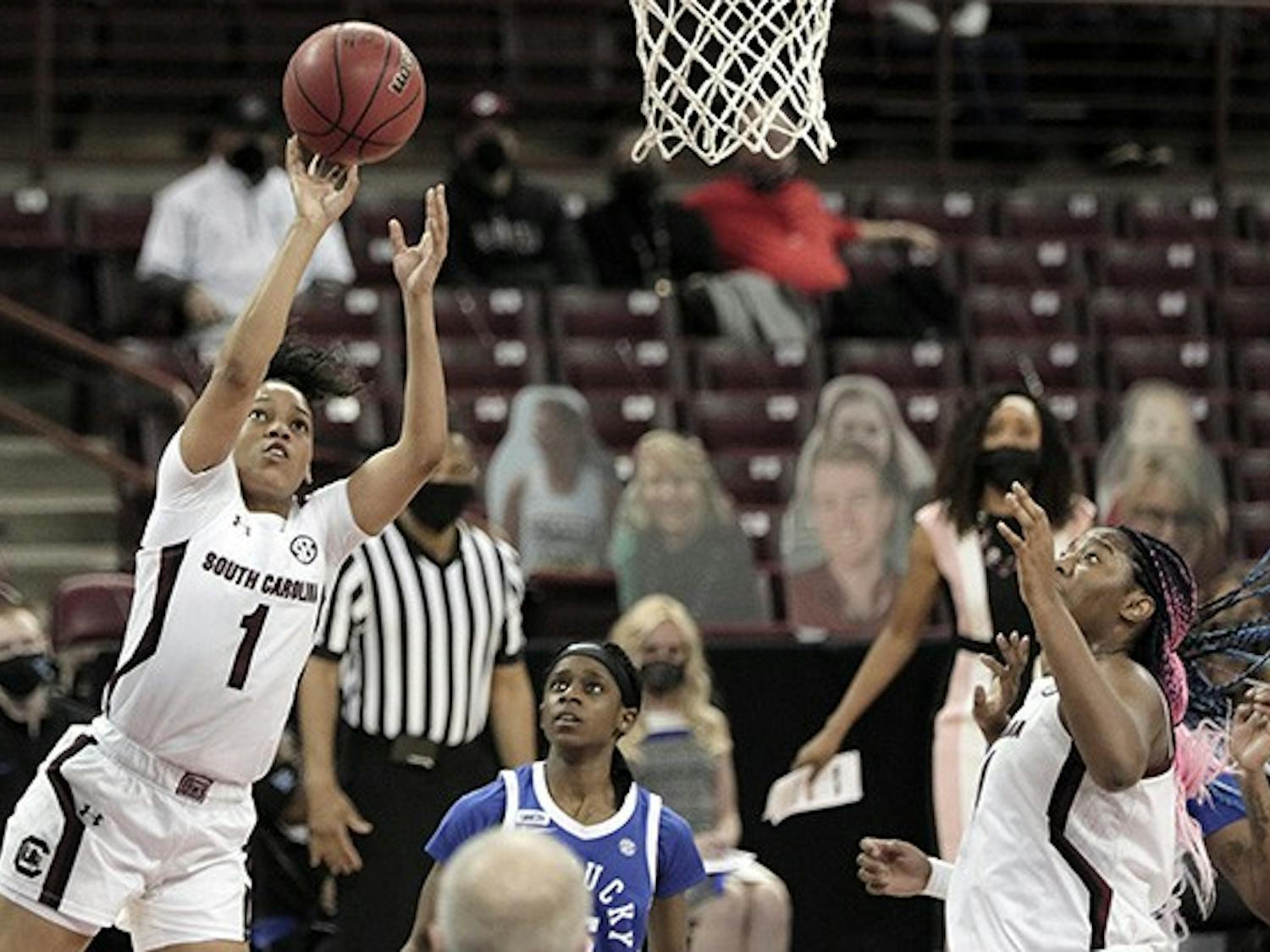 Sophomore guard Zia Cooke shoots the ball. South Carolina won against Kentucky 76-55, bouncing back from the team's loss against Tennessee.