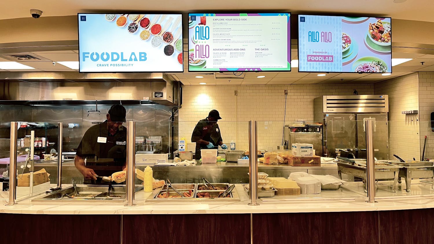 Chefs preparing food at Food Lab, located on the first floor of Russell House, on Sept. 12, 2022.  The restaurant features a rotating menu and hosts local restaurants throughout the week.