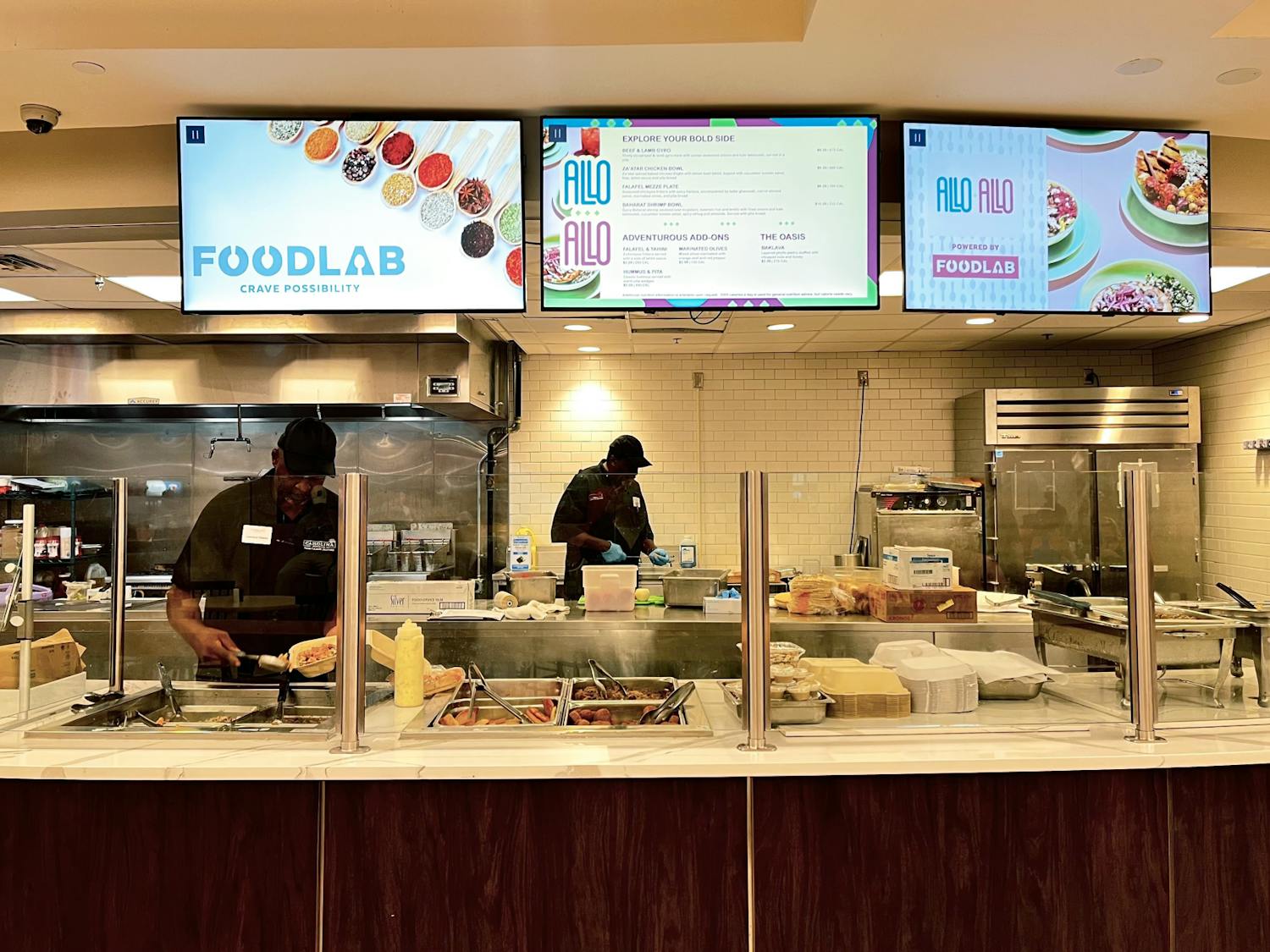 Chefs preparing food at Food Lab, located on the first floor of Russell House, on Sept. 12, 2022. The restaurant features a rotating menu and hosts local restaurants throughout the week.