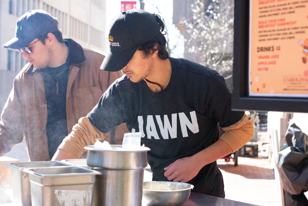 <p>The Breakfast Jawn serves various breakfast foods. The team wore t-shirts saying “JAWN” to help students familiarize themselves with the new dining service on campus.</p>