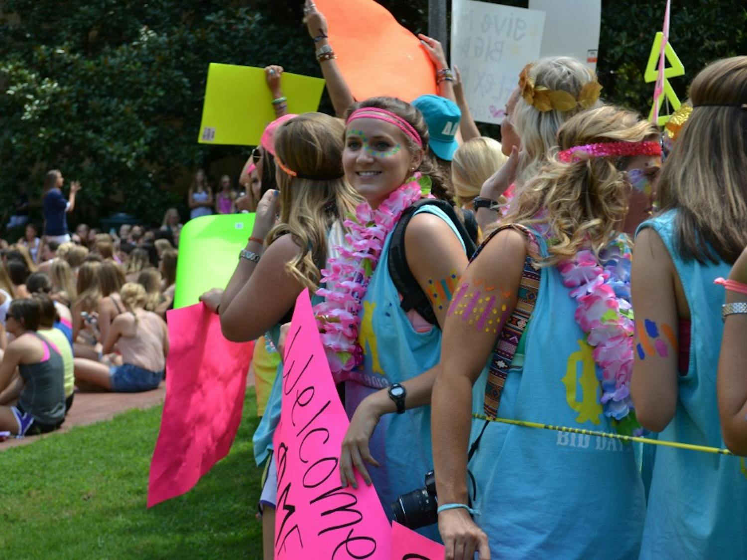 	New sorority members accept bids and join chapters at the University of South Carolina&#8217;s annual Bid Day on the Historic Horseshoe. 
