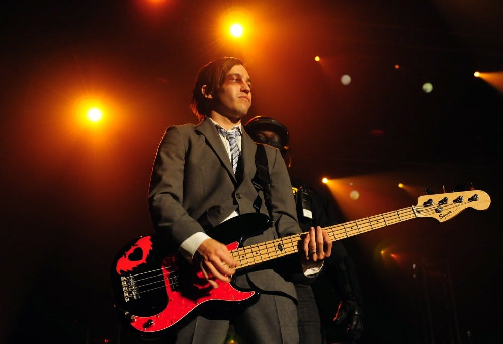 Pete Wentz of Fall Out Boy performs on Friday, April 24, 2009, at Bojangles' Coliseum in Charlotte, North Carolina. (Jeff Siner/Charlotte Observer/MCT)