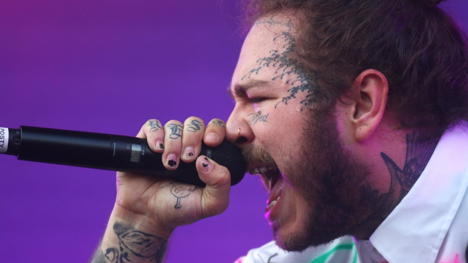 Post Malone performs on the Bud Light Stage during the Lollapalooza festival on Aug. 3, 2018, in Chicago.