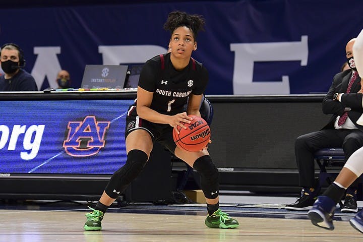 Sophomore guard Zia Cooke looks to shoot against Auburn on Thursday. The Gamecocks won 77-58.
