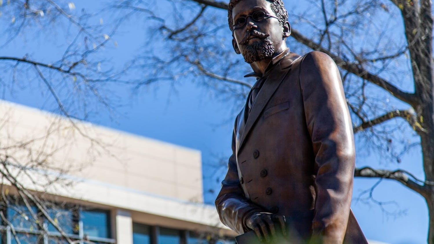 The Richard T. Greener statue in front of the Thomas Cooper Library on Jan. 18, 2022 in Columbia, SC. Greener was the first African American professor at the University of South Carolina.