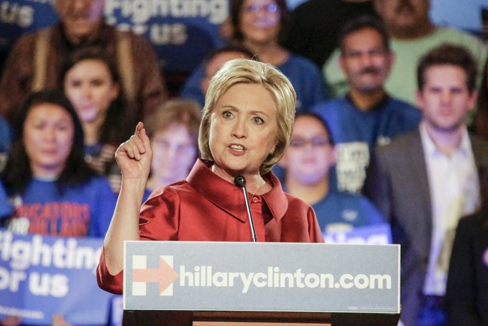 Democratic presidential candidate Hillary Clinton speaks after winning the Nevada caucuses at a rally at Caesars Palace in Las Vegas on Saturday, Feb. 20, 2016. (Irfan Khan/Los Angeles Times/TNS)