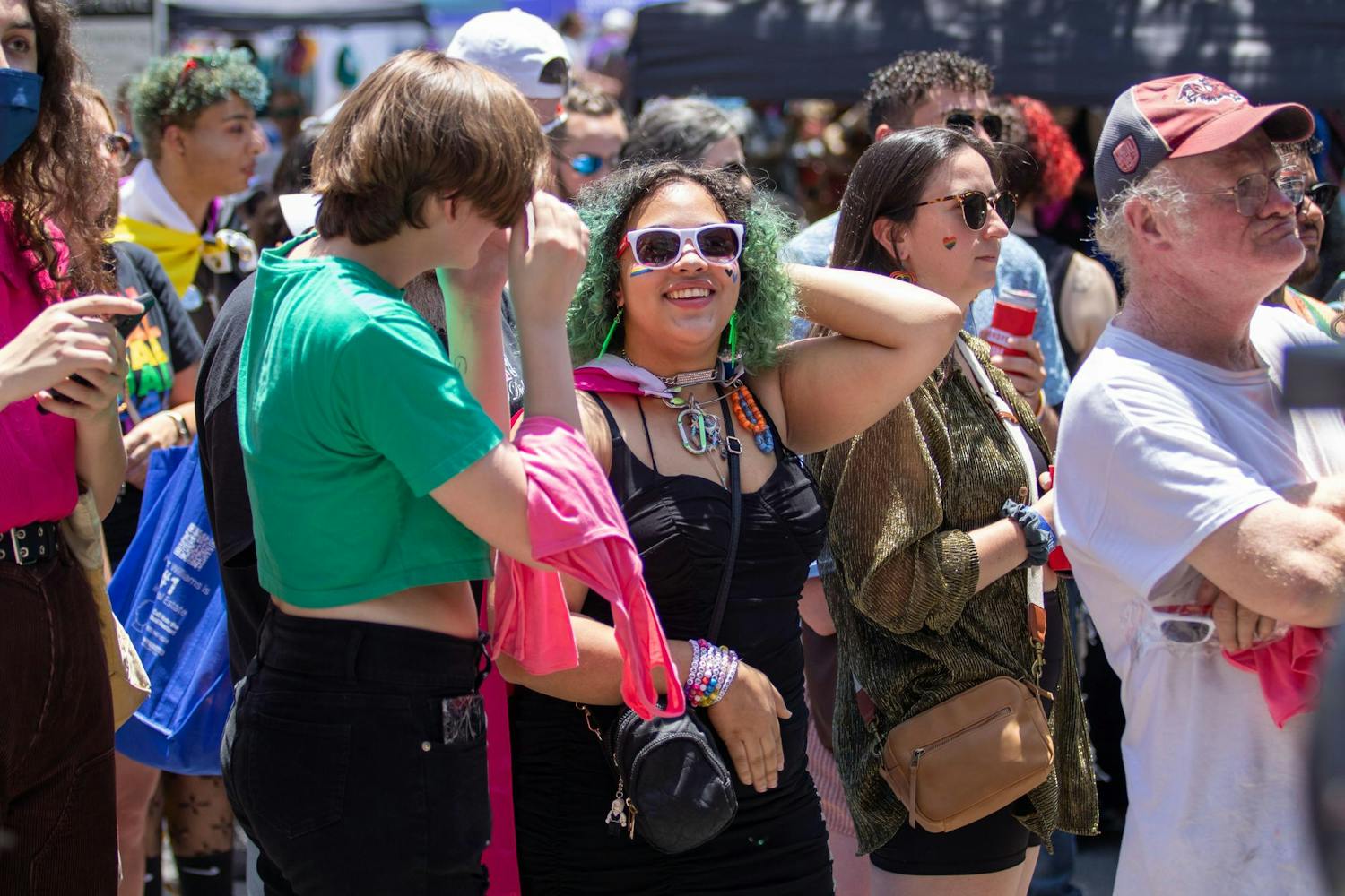 Supporters gather around the stage and watch the drag competition at Outfest on June 1, 2024. During Outfest, spectators watched various sections of the drag pageant, including talent, evening wear, and more.