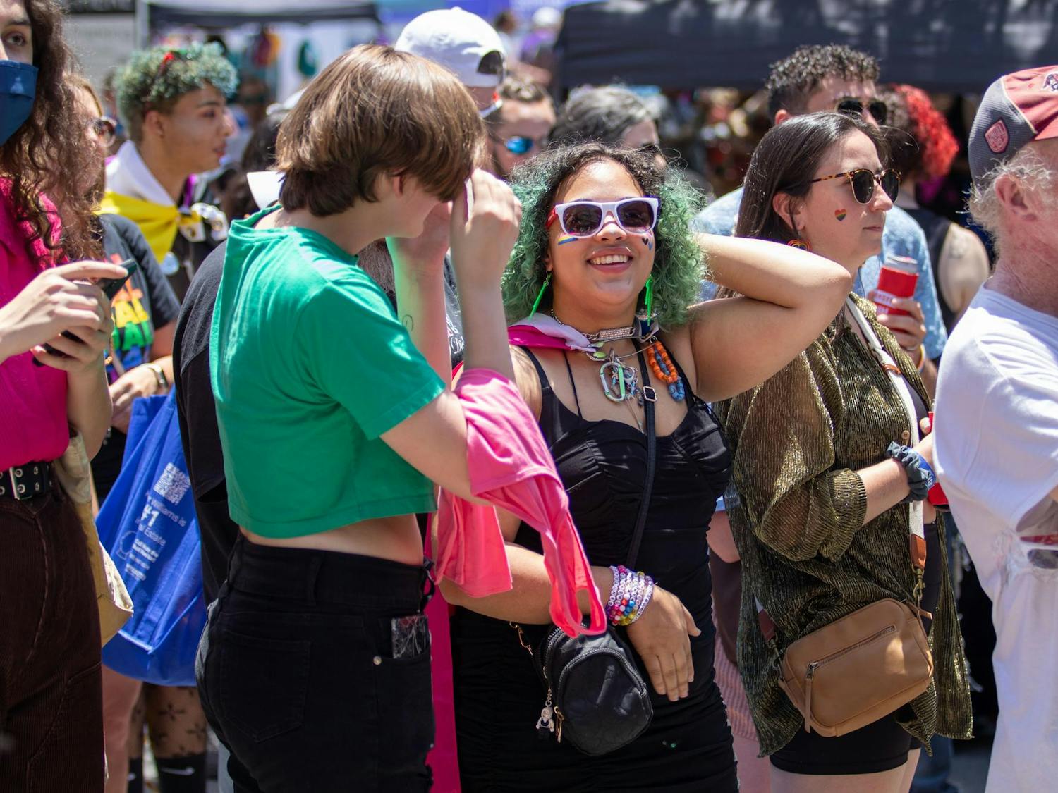 Supporters gather around the stage and watch the drag competition at Outfest on June 1, 2024. During Outfest, spectators watched various sections of the drag pageant, including talent, evening wear, and more.