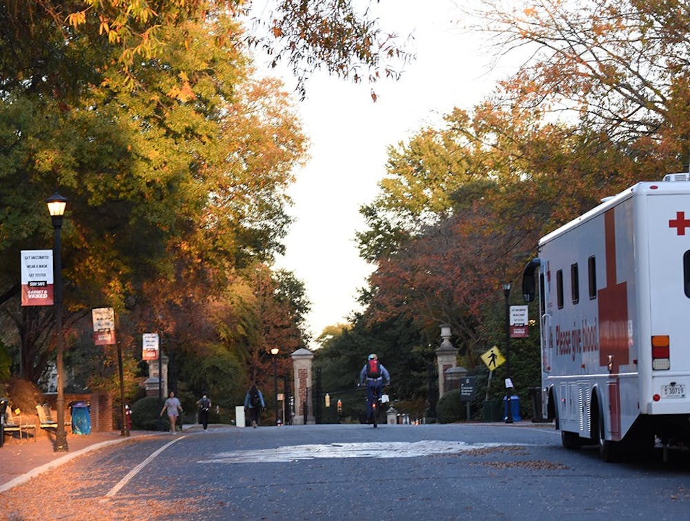 <p>A truck for taking and collecting donations parked along Greene Street. The Carolina Clemson Blood Battle promoted USC students to donate 2,026 pints of blood. Between both schools, 5,284 pints were donated in the spirit of friendly competition.</p>