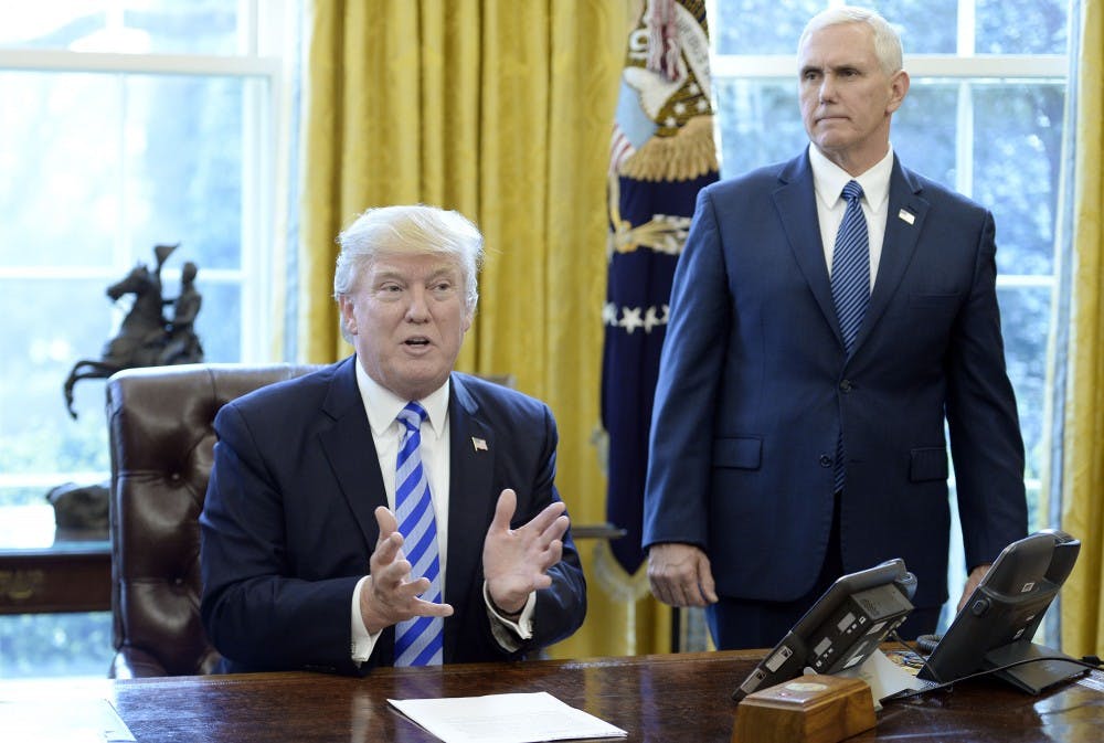 U.S. President Donald Trump reacts after Republicans abruptly pulled their health care bill from the House floor in the Oval Office of the White House on March 24, 2017 in Washington, D.C. (Olivier Douliery/Abaca Press/TNS) 