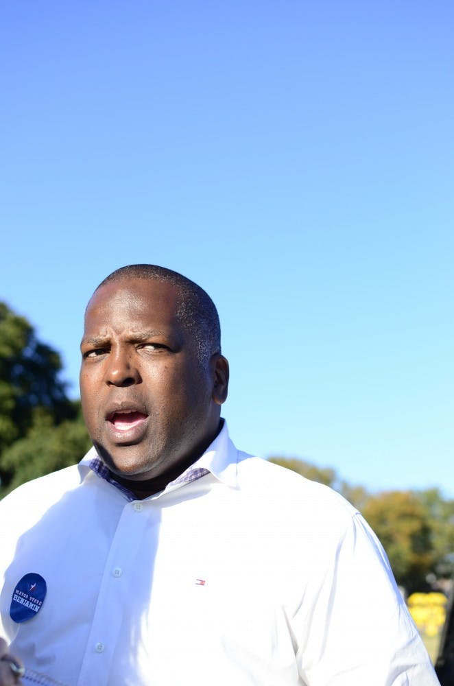 	Mayor Benjamin talks to a Daily Gamecock reporter at an event on Sunday.